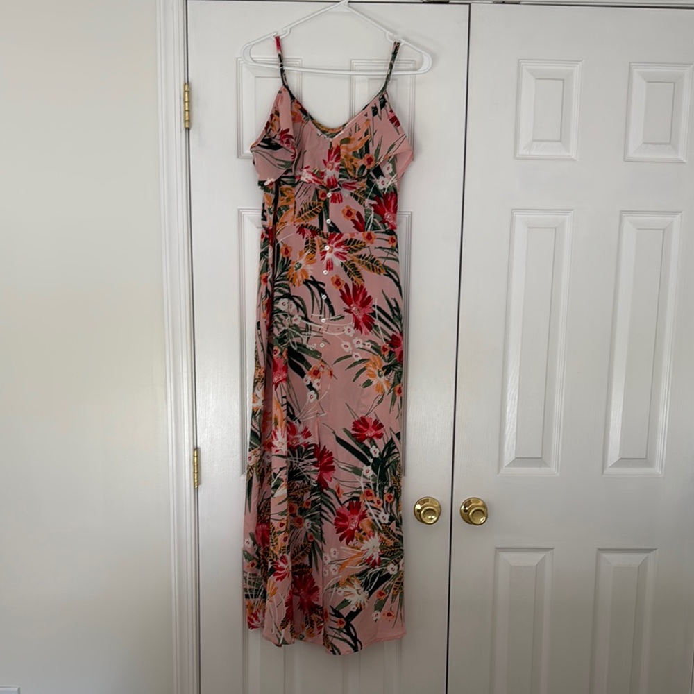Floral Maxi Dress in Pink and Green